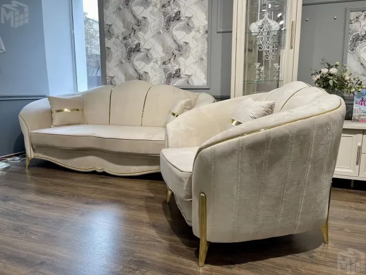 Диван Лара 3х местный бежевый золото