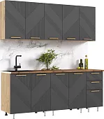 Кухня Ирис 2,0м (490) (Браш Графит, Дуб Крафт (Дуб вотан))