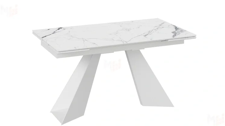 Стол обеденный Гермес Белый муар, Стекло глянцевое белый мрамор