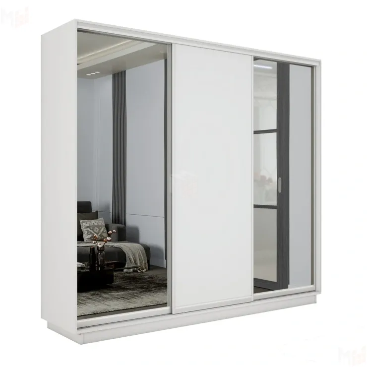 Шкаф-купе Экспресс трио 2 зеркала 2400 (Белый снег)