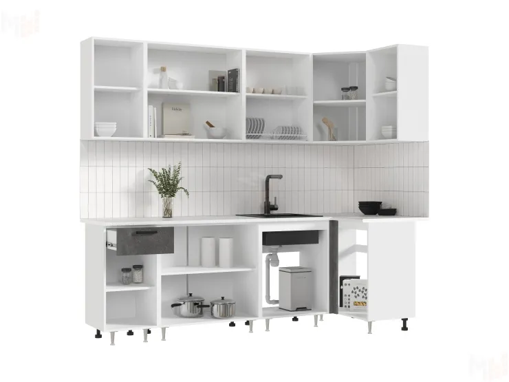Кухня Рио New угловая 2,4*1,0 м Бетон светлый/бетон темный