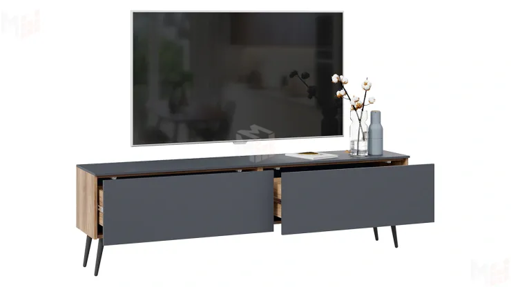 Тумба ТВ Порто с опорами - СМ-393.03.011 Яблоня Беллуно, Графит софт