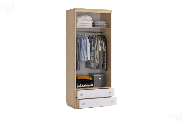 Шкаф комбинированный (с ящ. 2-створчатый) Форсаж  дуб крафт золотой/белый