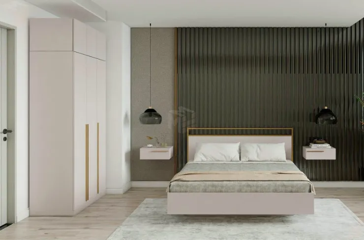 Модульная спальня Николь с навесной прикроватной тумбой  Модульная спальня Николь с навесной прикроватной тумбой