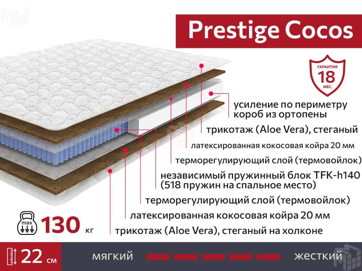 Матрас Prestige Cocos 80х190 см Матрас Prestige Cocos 80х190 см