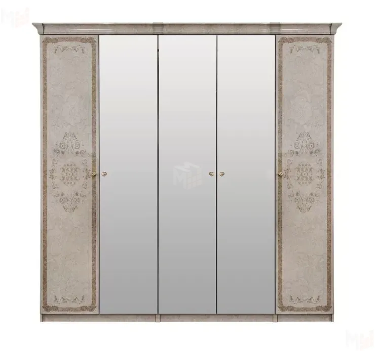 Шкаф Патрисия 6-дверный (2+2+2) с зеркалом крем корень глянец