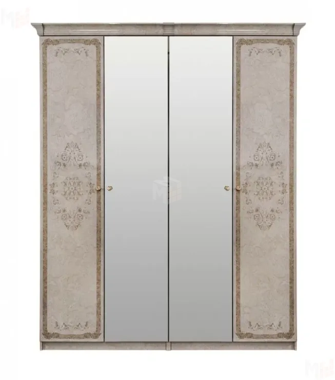 Шкаф Патрисия 4-дверный (1+2+1) с зеркалом крем корень глянец