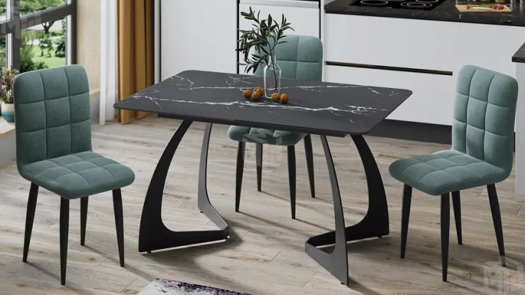 Стол обеденный раздвижной Конкорд Тип 2  Черный муар, Стекло матовое черный мрамор