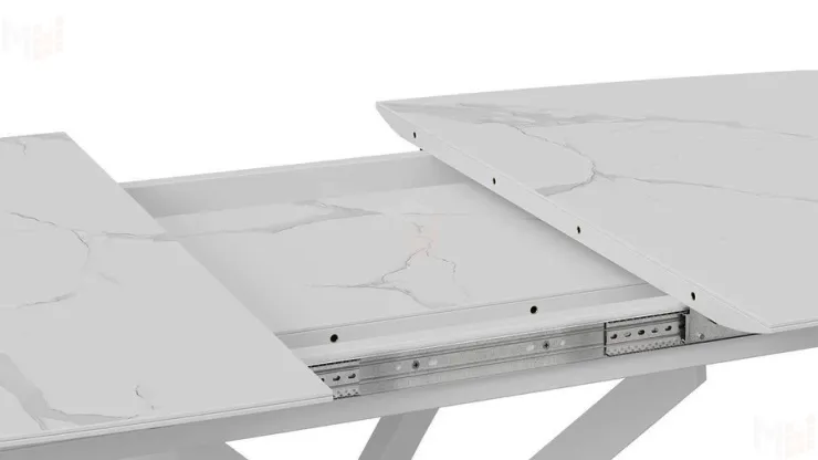 Стол обеденный раздвижной Манхеттен Т1 Белый муар, Стекло матовое белый мрамор