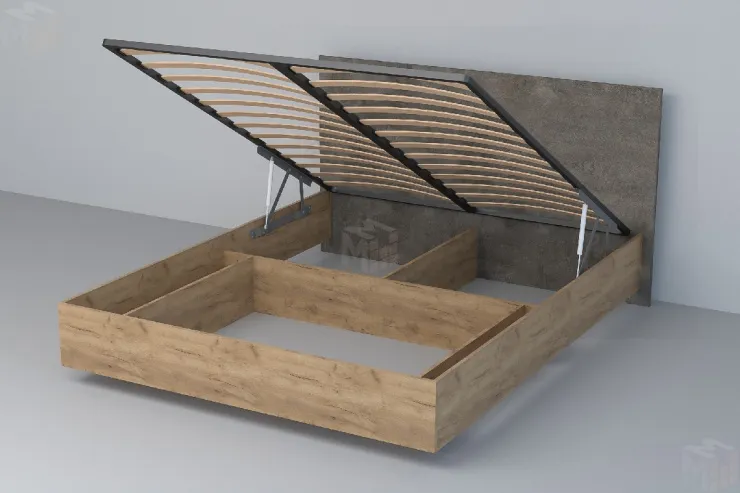 Кровать 031 Эго Дуб Крафт Золотой/Камень Темный (ЛДСП) ПМ 1400х2000