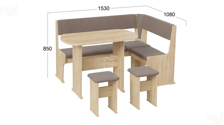 Кухонный уголок Рио Дуб Крафт золотой, Микровелюр Duna Stone