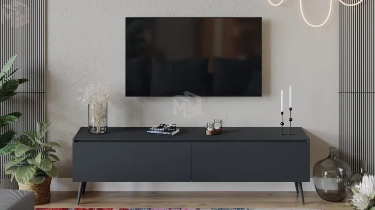 Тумба ТВ Глосс  с опорами - СМ-319.03.011 Яблоня Беллуно, Cтекло Графит матовый