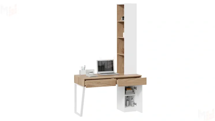 Стол письменный со шкафом комбинированным Порто - СМ-393.15.012 Яблоня Беллуно, Белый софт