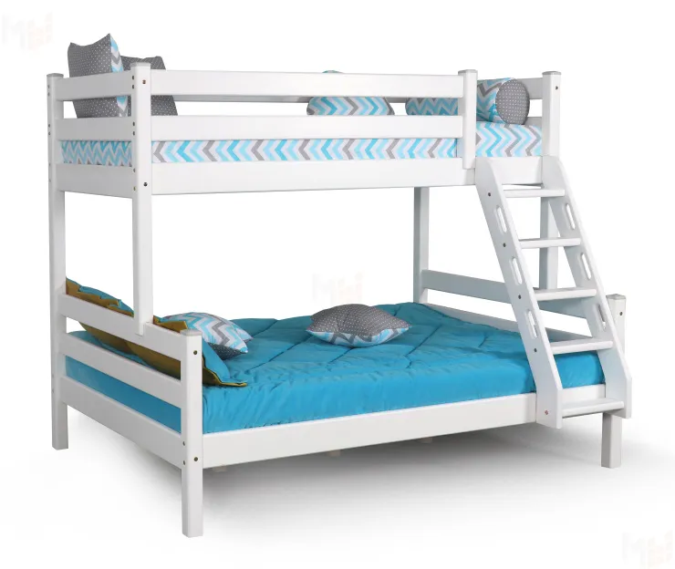 Кровать двухъярусная с наклонной лестницей Адель (белая)