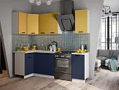 Кухня угловая Техно New 1,1*1,8 Горчица софт/Ультрамарин софт