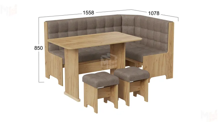 Кухонный уголок Флорида Дуб Крафт золотой, Микровелюр Wellmart Latte