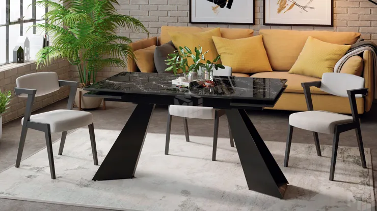 Стол обеденный Гермес Черный муар, Стекло глянцевое черный мрамор