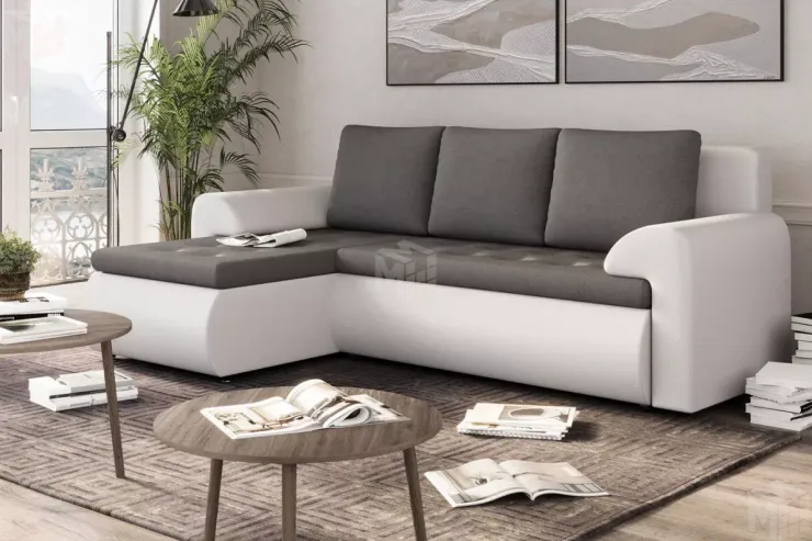 Угловой диван Цезарь (левый) Белый, Серый