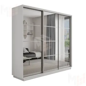 Шкаф-купе Оптим 3-х дверный 4 секции (Зеркало) 210 см. 2 штанги, 9 полок, 4 ящика