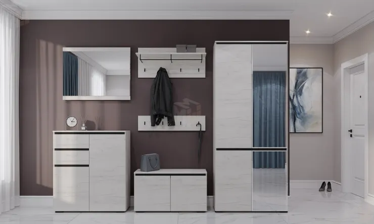 Прихожая ГРЕТТА  Дуб Крафт белый - Антрацит №1