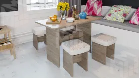 Обеденная группа Дублин Дуб Сонома трюфель, Кожзам Светлый, Ткань Светлая Обеденная группа Дублин Дуб Сонома трюфель, Кожзам Светлый, Ткань Светлая