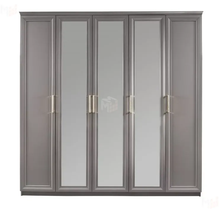 Шкаф Мокко 5-дверный с зеркалом серый