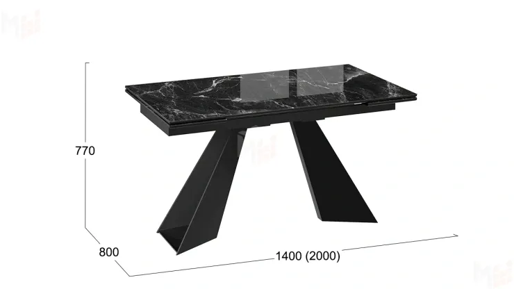 Стол обеденный Гермес Черный муар, Стекло глянцевое черный мрамор