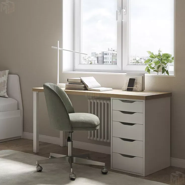 Стол письменный Ингар 1/5Т дуб беленый / белый Стол письменный Ингар 1/5Т дуб беленый / белый