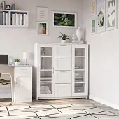 2.02.03.400.1 СИРИУС тумба 2 двери со стеклом и 4 ящика 117х123 белая RU 2.02.03.400.1 СИРИУС тумба 2 двери со стеклом и 4 ящика 117х123 белая RU