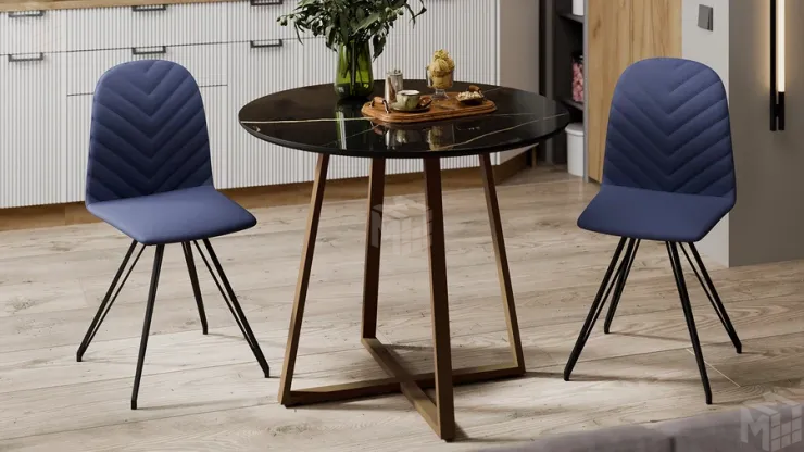 Стол обеденный Милан Тип 1 Золотой муар, Стекло глянцевое черный мрамор