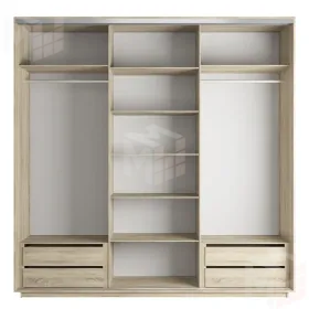 Шкаф-купе Оптим 3-х дверный 1 секция (ЛДСП, 2 Зеркала) 180 см. 2 штанги, 9 полок, 4 ящика