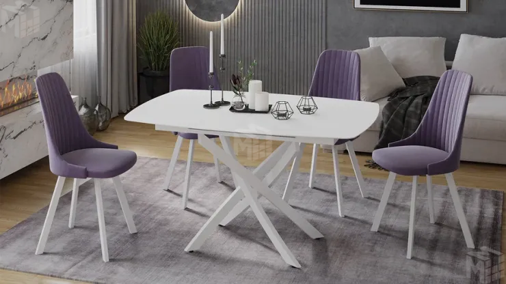 Стол обеденный раздвижной Манхеттен Т1 Белый муар, Стекло матовое белое