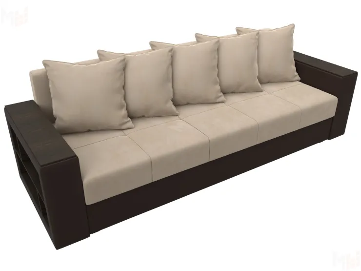 Диван прямой Дубай Лайт полки слева ( Бежевый\Коричневый )