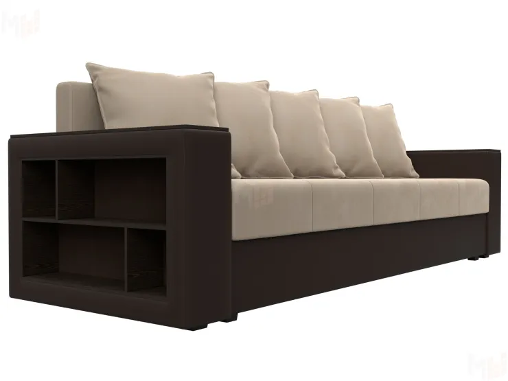 Диван прямой Дубай Лайт полки слева ( Бежевый\Коричневый )