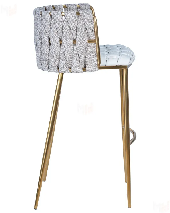 Стул барный DOBRIN EMMA GOLD (белый PU (T-01), белая ткань (F-49))