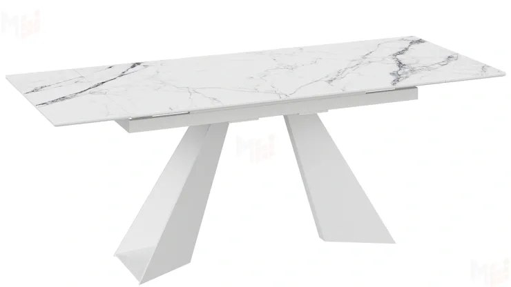 Стол обеденный Гермес Белый муар, Стекло глянцевое белый мрамор