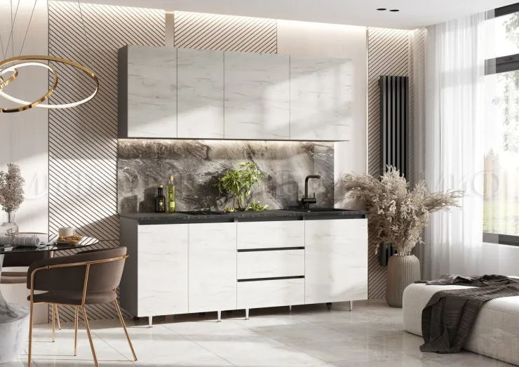  Кухня Челси 2,0м Компановка №2 (Дуб крафт Белый, Графит (Кастилло))