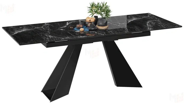 Стол обеденный Гермес Черный муар, Стекло глянцевое черный мрамор