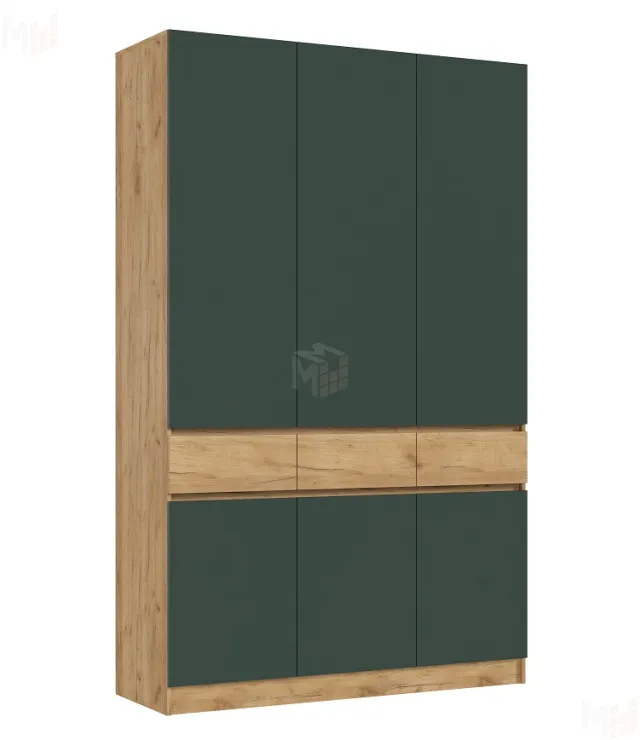 Шкаф Роджина 3-х створчатый (дуб крафт/изумрудный)