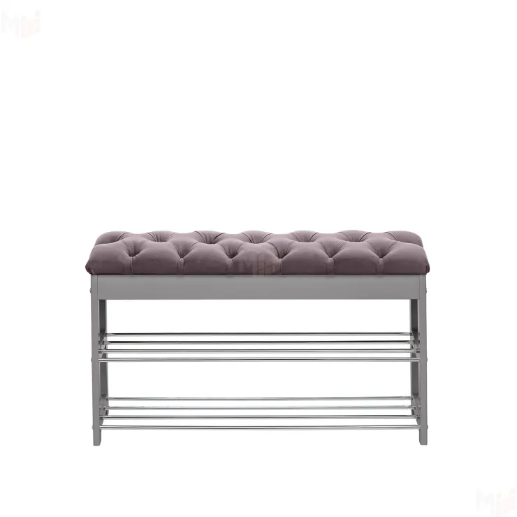 Банкетка Leset "Грейс" (Серый ясень/V19 коричнево-красный, каретная стяжка)