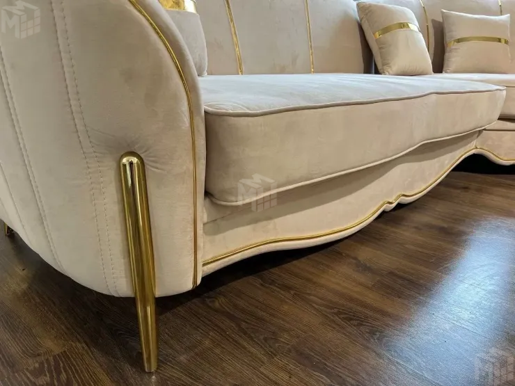 Диван Лара 3х местный бежевый золото