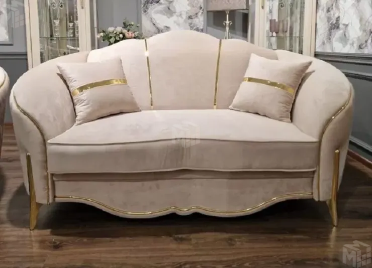 Диван Лара 2х местный бежевый золото (французская раскладушка)