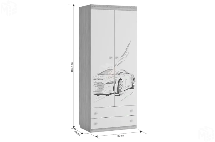 Шкаф комбинированный (с ящ. 2-створчатый) Форсаж  дуб крафт золотой/белый