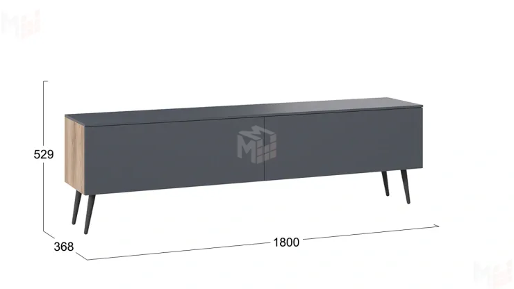 Тумба ТВ Порто с опорами - СМ-393.03.011 Яблоня Беллуно, Графит софт