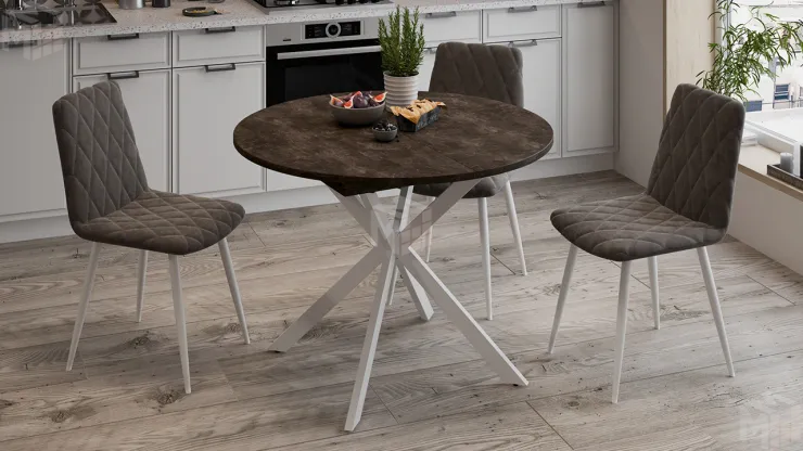 Стол обеденный раздвижной Мэдисон Тип 1 Белый муар, Ателье темный