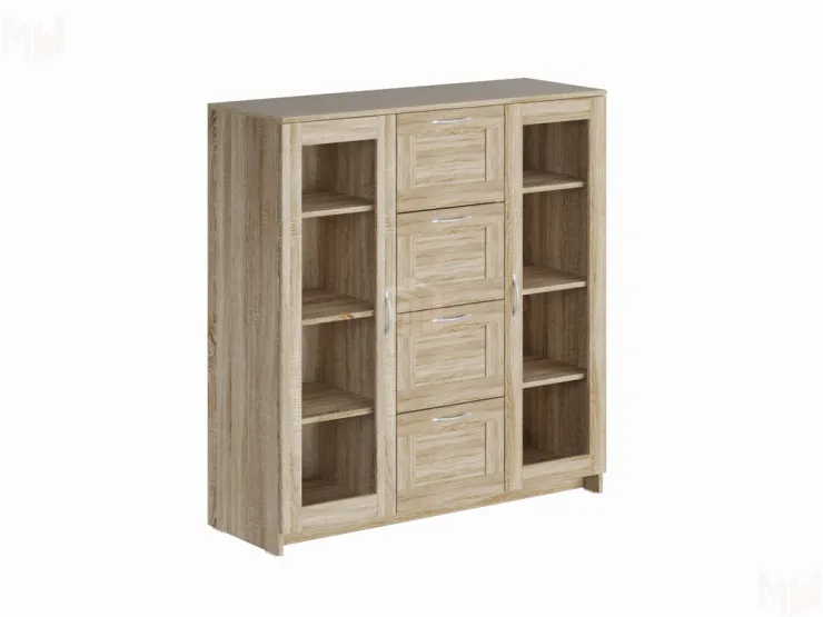 2.02.03.400.3 СИРИУС тумба 2 двери со стеклом и 4 ящика 117х123 сонома RU