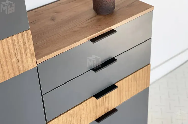 Стенка в гостиную Бери дуб крафт золотой/графит