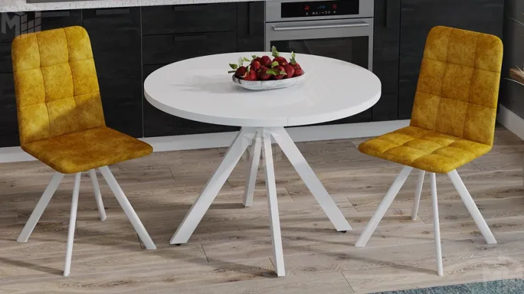 Стол обеденный раздвижной Стокгольм Тип 1  Белый муар, Стекло глянцевое белое