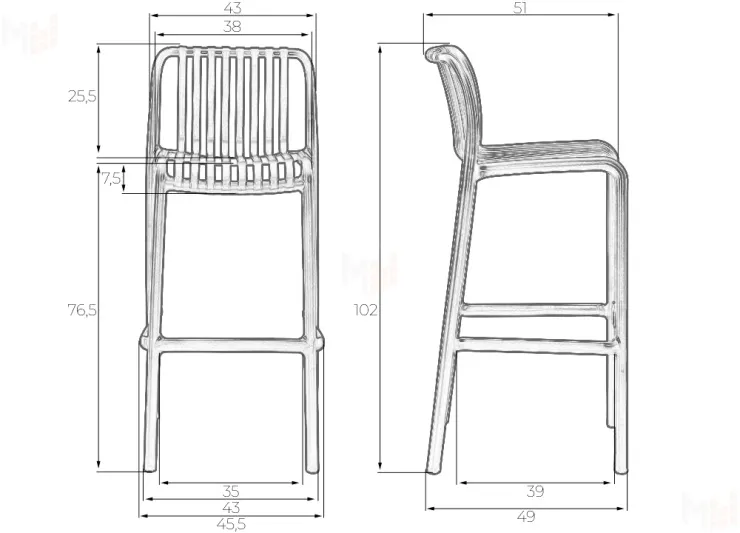 Стул барный DOBRIN CHLOE BAR (темно-серый)