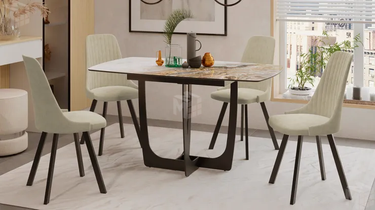 Стол обеденный Орфей Черный муар, Стекло глянцевое оникс